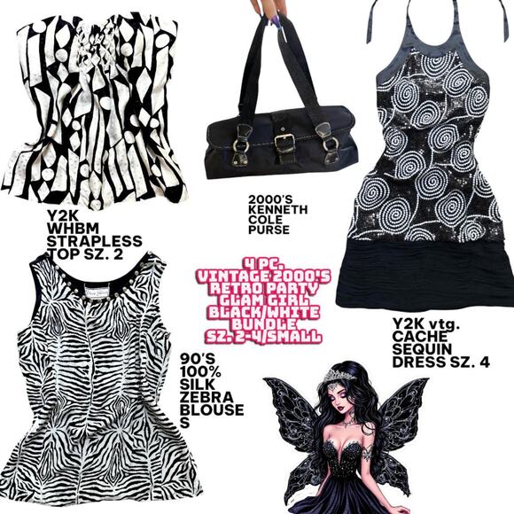 Y2K VTG. 4 PC. 2000'S VTG. CACHE DRESS TOPS PURSE BUNDLE 2/4 SMALL - Picture 1 of 8